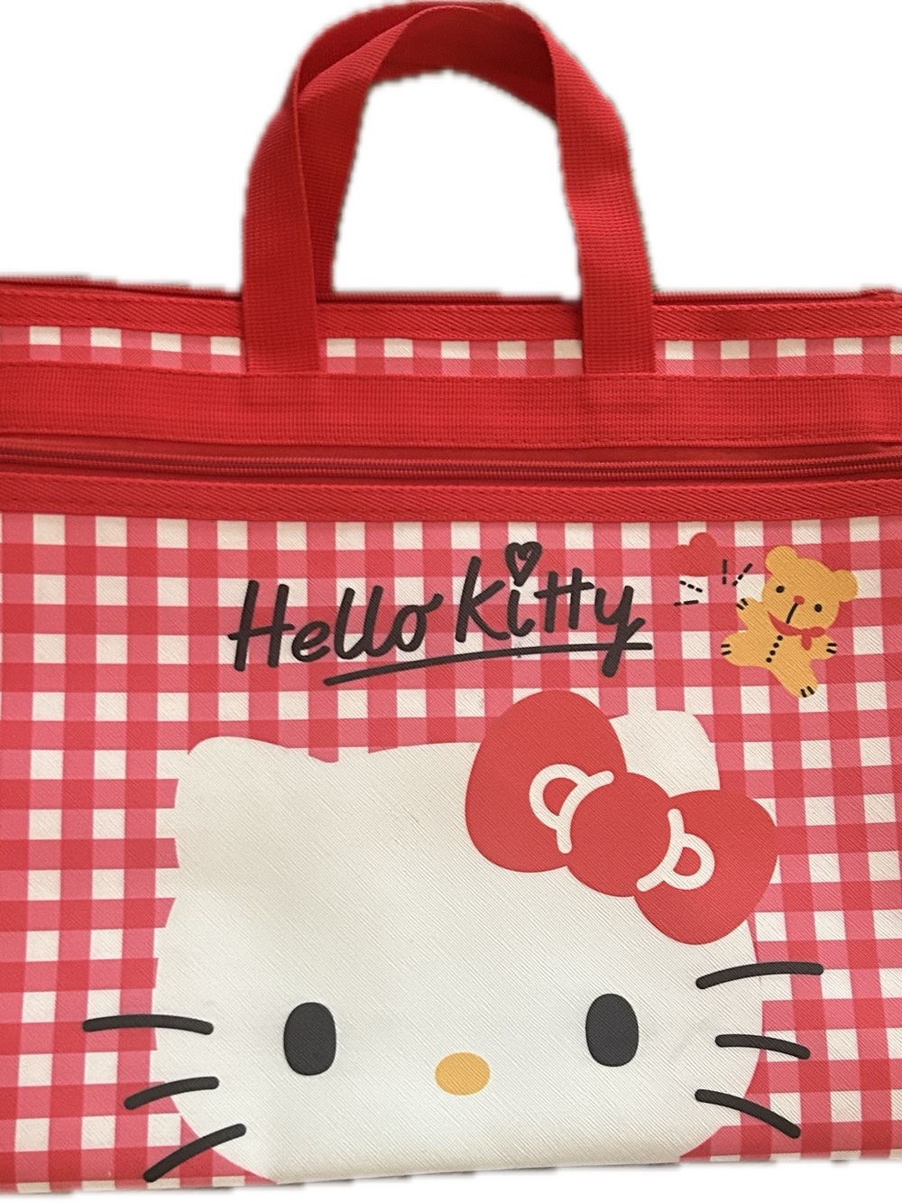Hello Kitty Red and White Gingham Tote with Script Logo